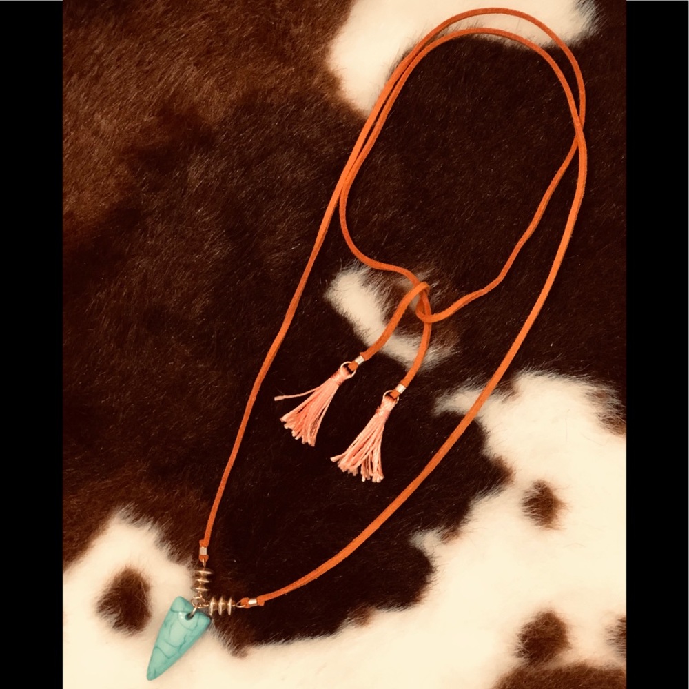 CORAL & TURQUOISE LONG LARIAT  TASSEL NECKLACE